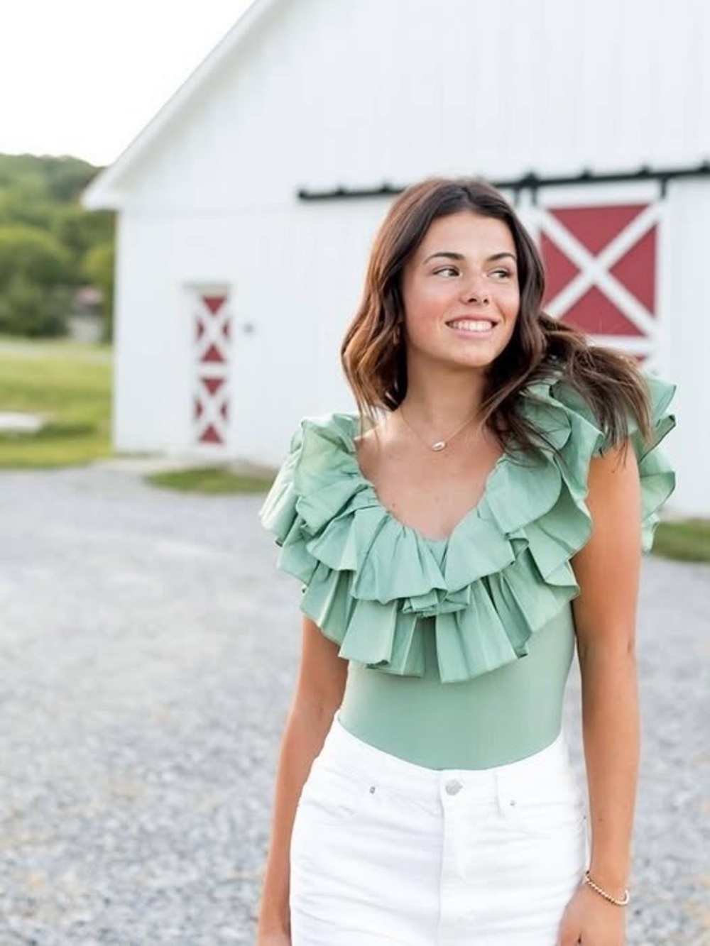 NWT Zara Sea Green Ruffle Boho Blouse Bodysuit size Medium